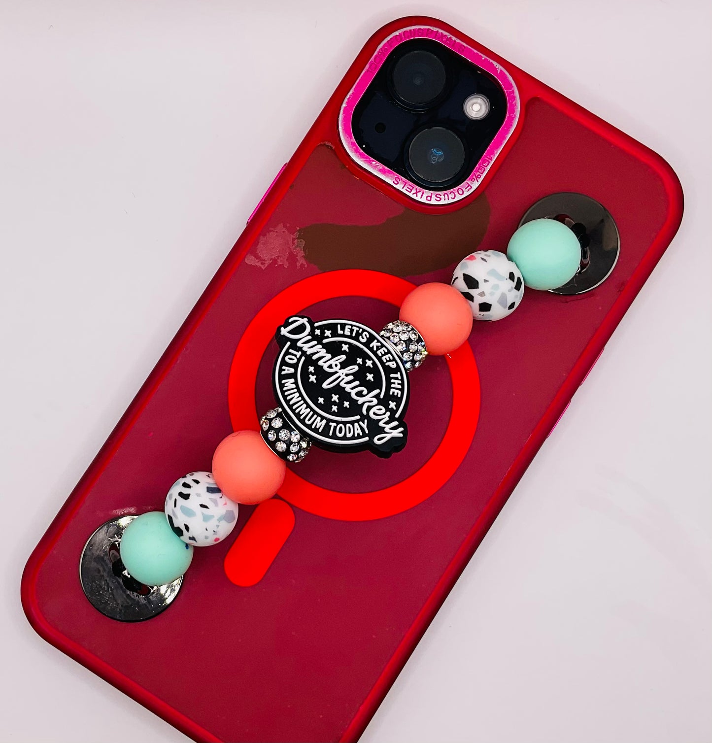 Teal/peach phone charm